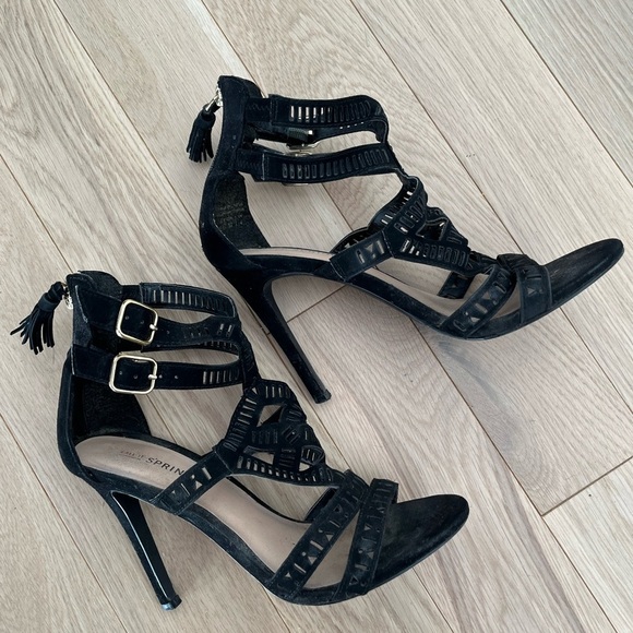 Call it spring Black Strappy Heels - Picture 2 of 5